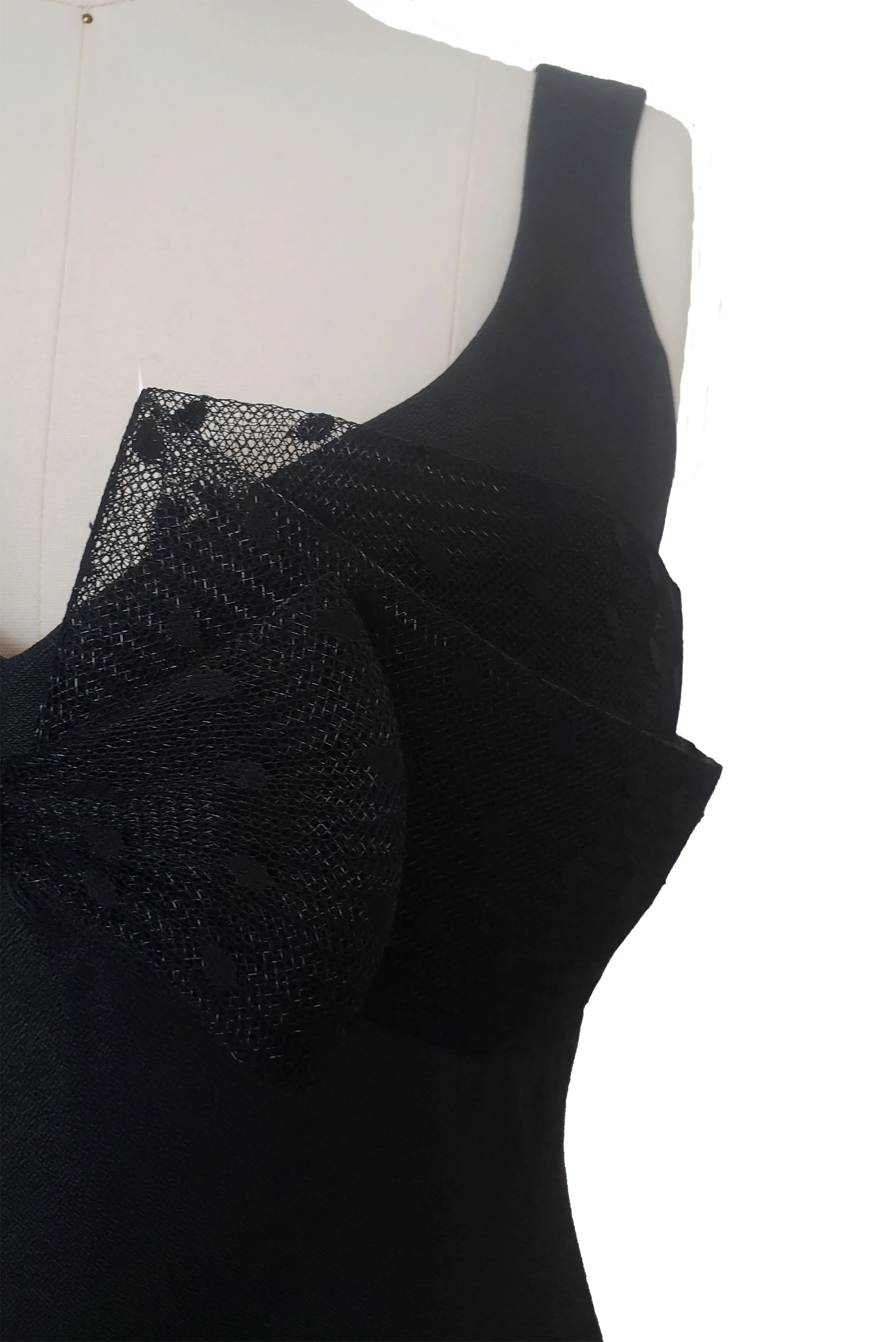 1990s Vintage Black Bow Trimmed Cocktail Dress by Late Edition, Extra Small to Small