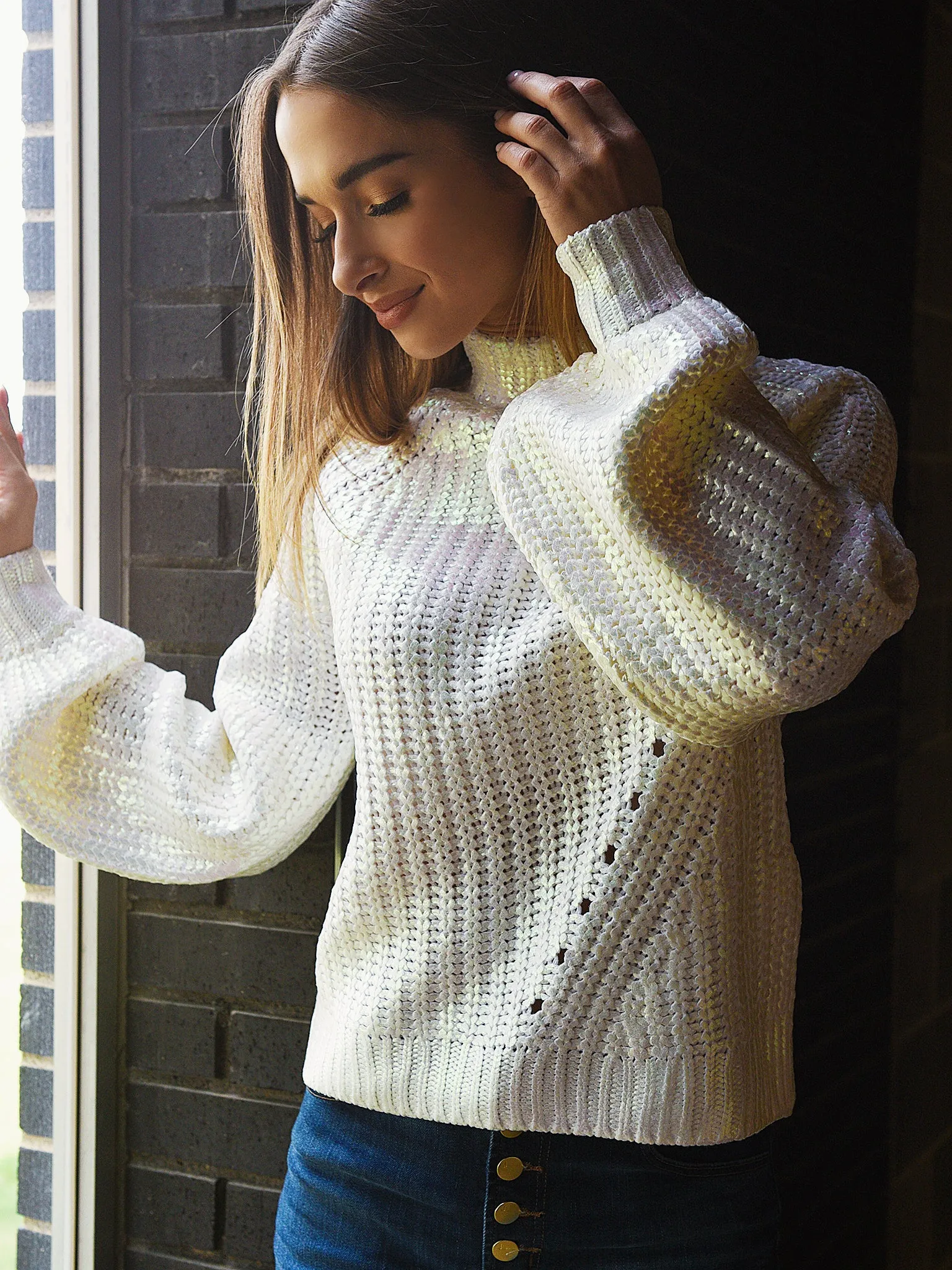 525 Women's Foil Mock Neck Sweater