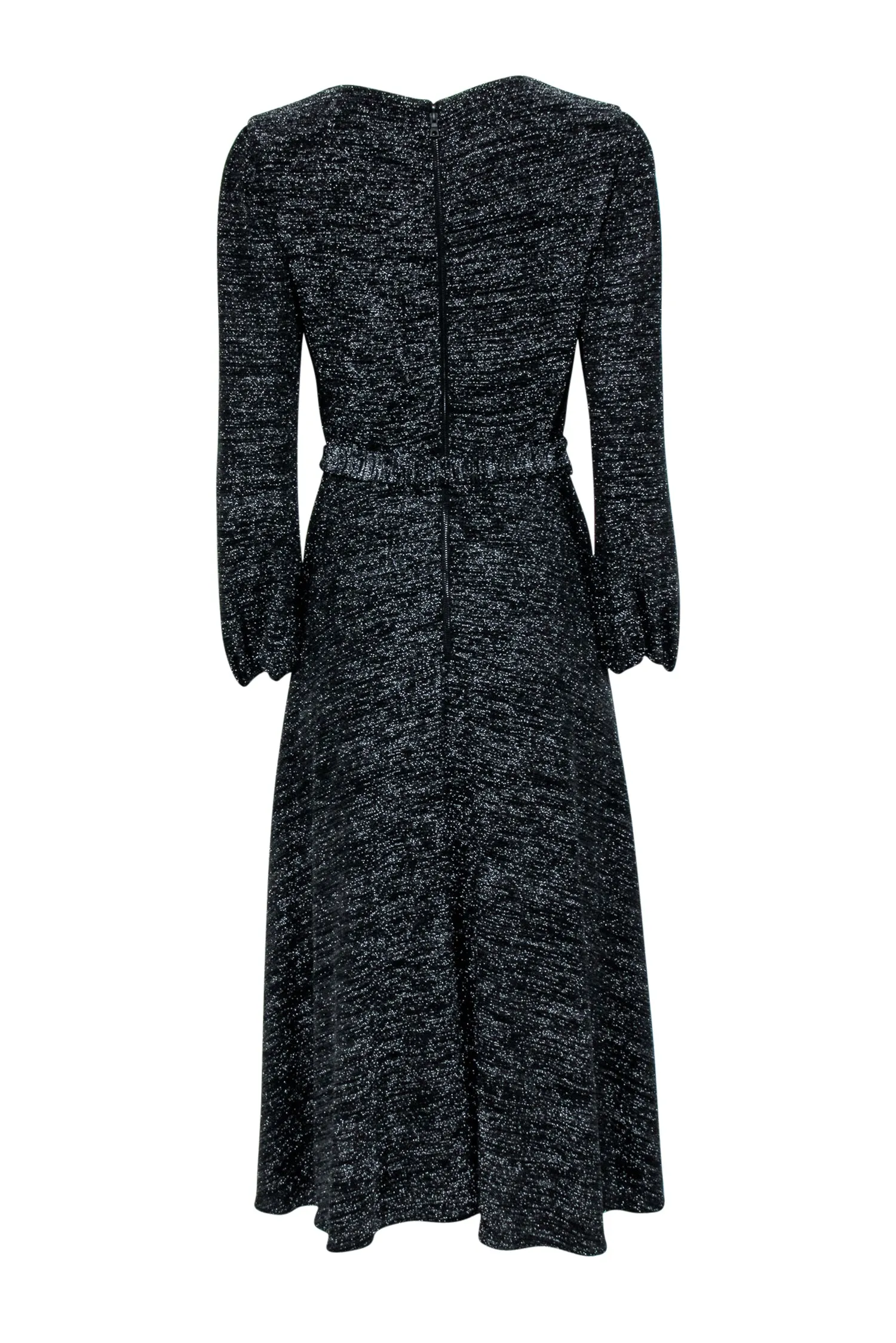 Alice & Olivia - Black & Silver Metallic Long Sleeve Waist Tie Dress Sz 8