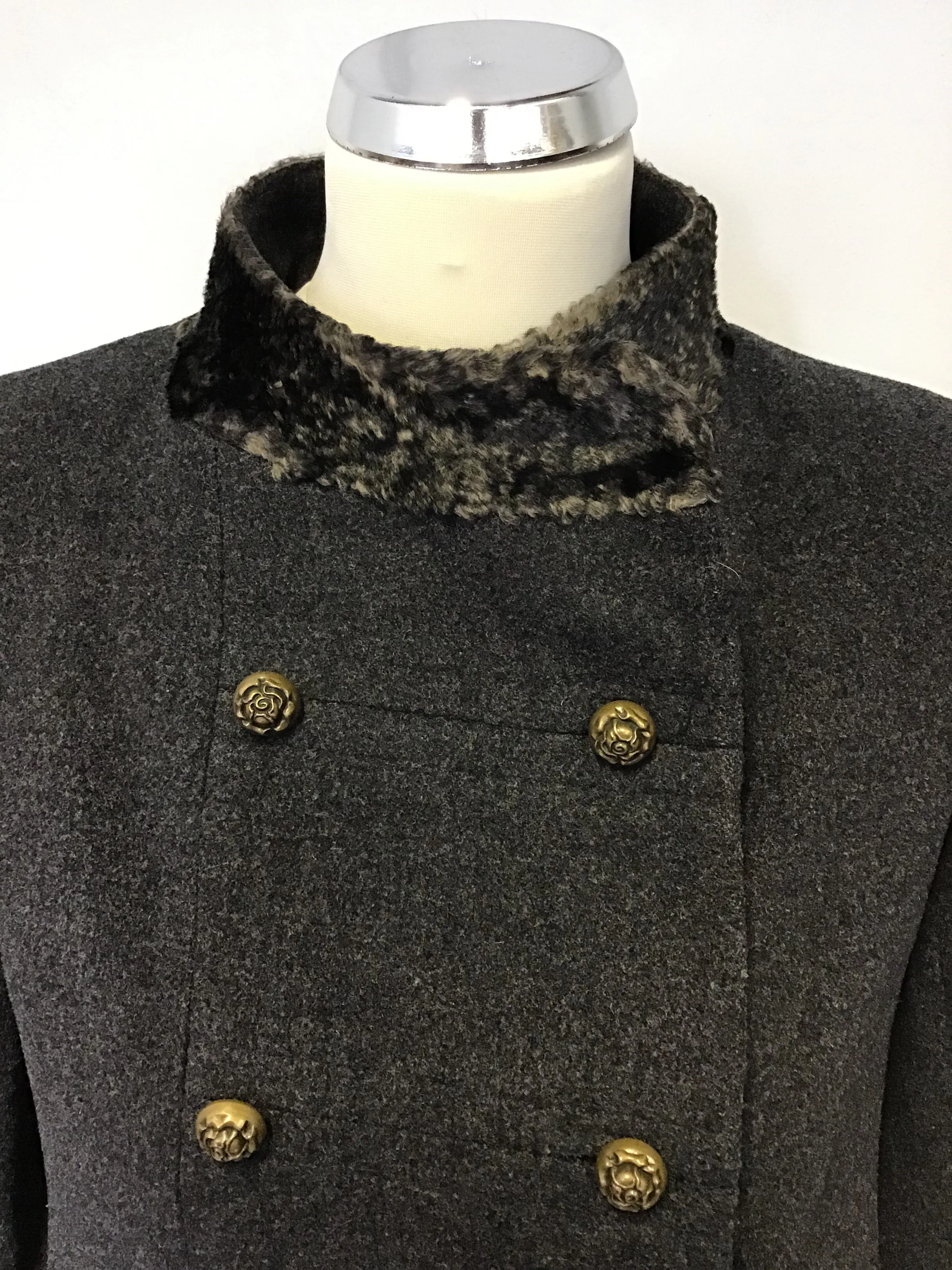 ALL SAINTS DARK GREY MILITARY STYLE WOOL BLEND COAT SIZE S