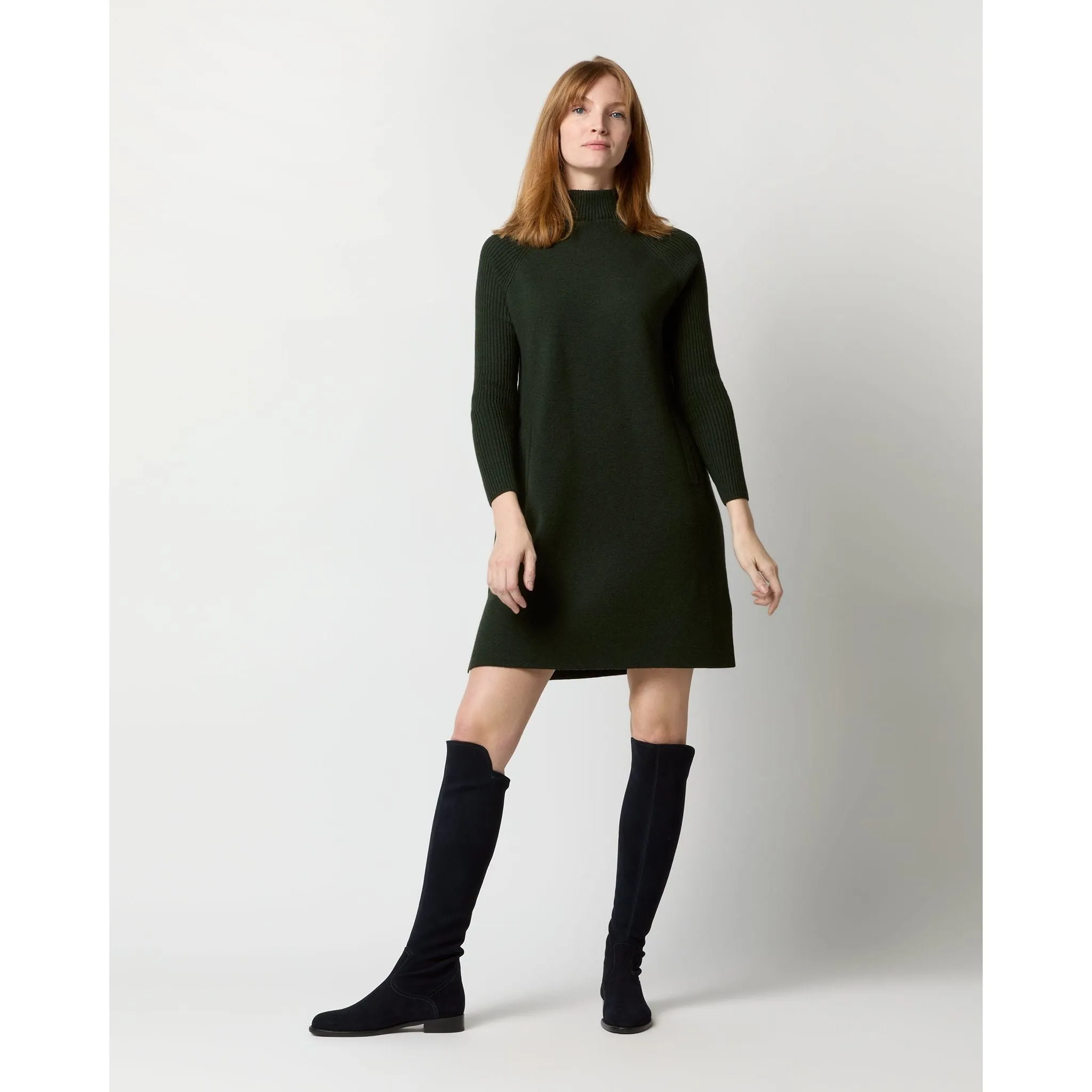 Ann Mashburn Hadley Milano-Stitch Dress Bottle Green Extra Fine Merino Wool