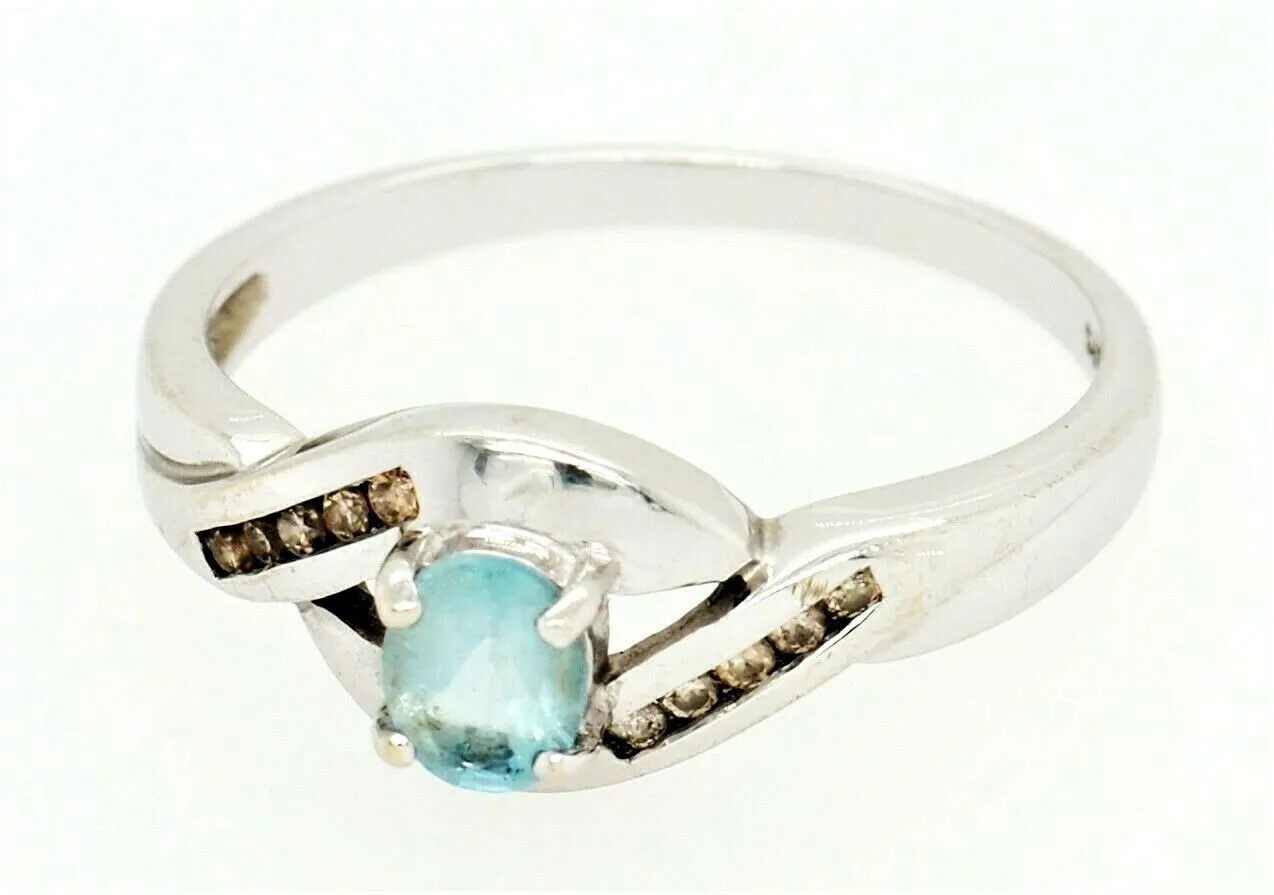Aquamarine & Diamond 9ct White Gold Dress Ring