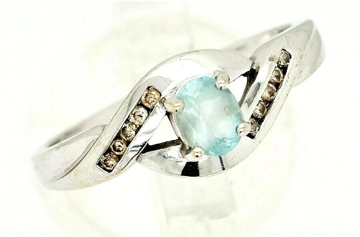 Aquamarine & Diamond 9ct White Gold Dress Ring