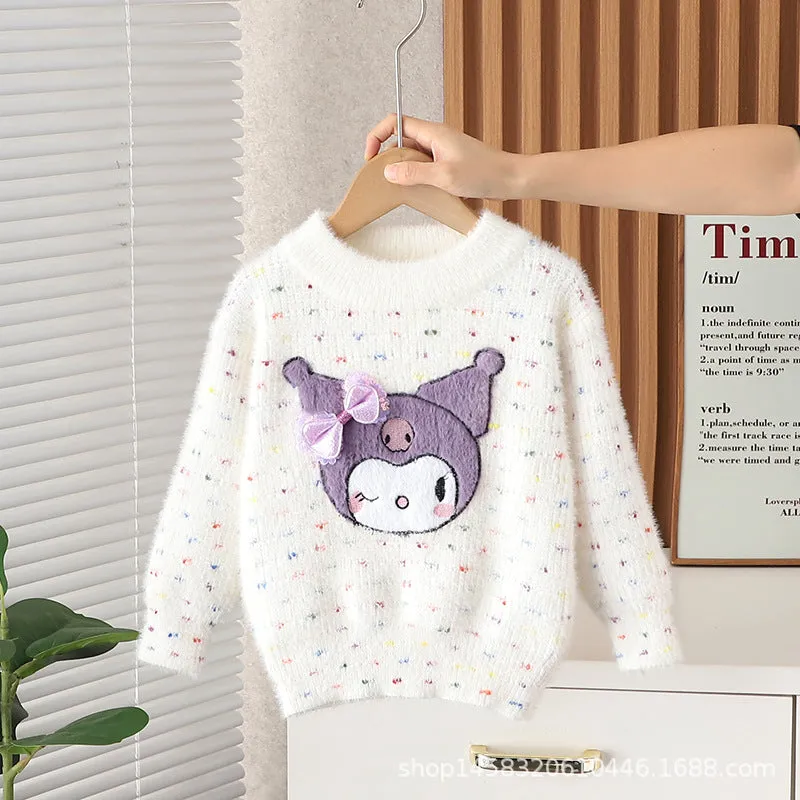 Baby girl autumn and winter Kulomi mink fleece knitted sweater new girls foreign thickened winter top wool sweater