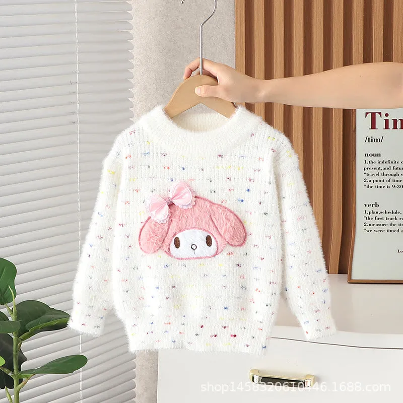 Baby girl autumn and winter Kulomi mink fleece knitted sweater new girls foreign thickened winter top wool sweater