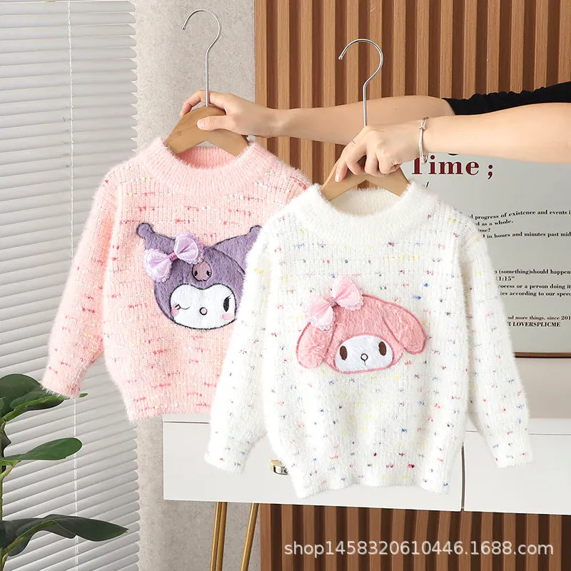 Baby girl autumn and winter Kulomi mink fleece knitted sweater new girls foreign thickened winter top wool sweater