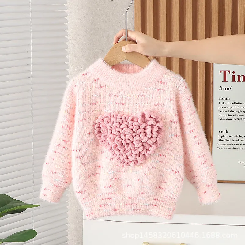 Baby girl autumn and winter Kulomi mink fleece knitted sweater new girls foreign thickened winter top wool sweater