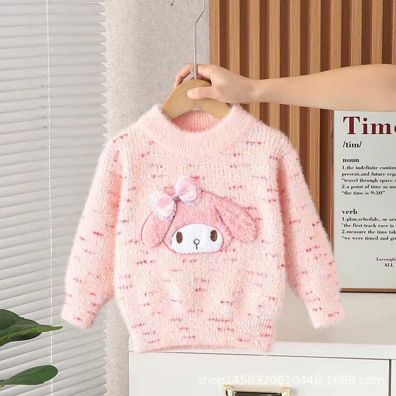 Baby girl autumn and winter Kulomi mink fleece knitted sweater new girls foreign thickened winter top wool sweater
