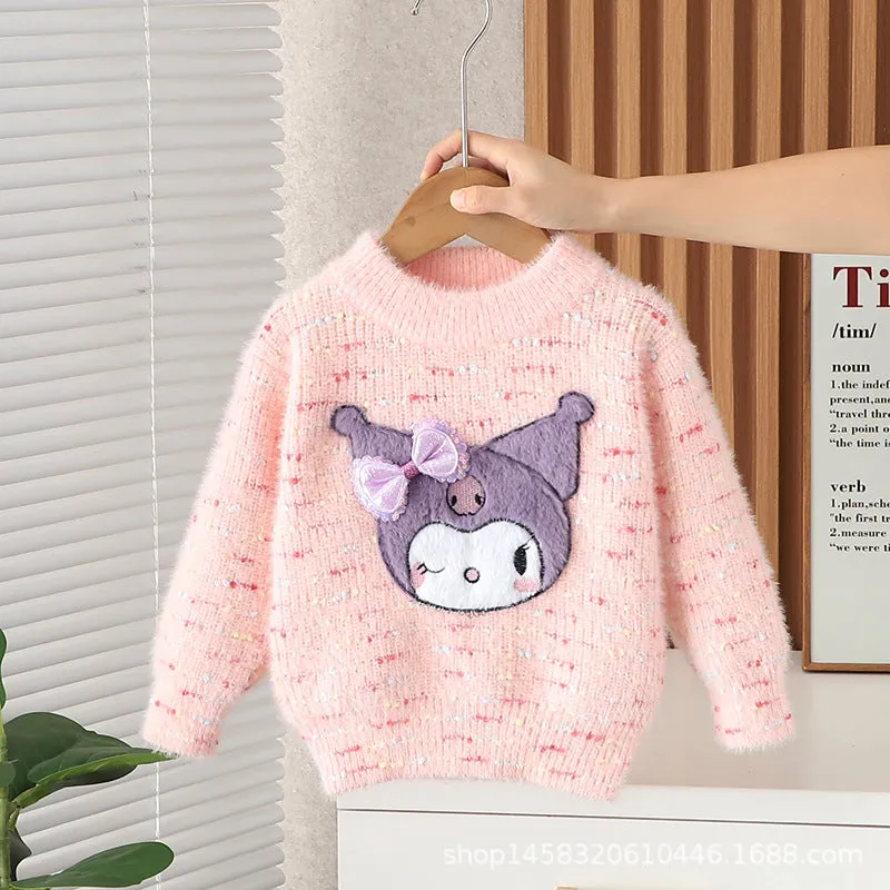 Baby girl autumn and winter Kulomi mink fleece knitted sweater new girls foreign thickened winter top wool sweater