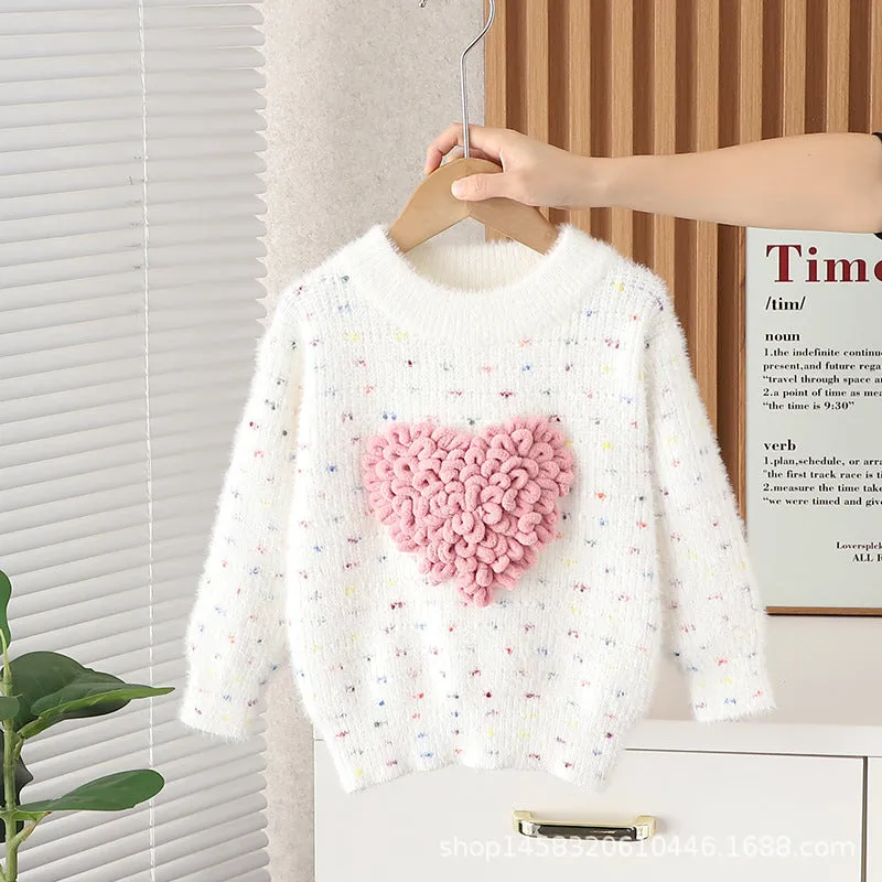 Baby girl autumn and winter Kulomi mink fleece knitted sweater new girls foreign thickened winter top wool sweater