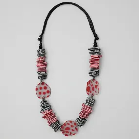 Black and Red Resin and Leather Valencia Necklace