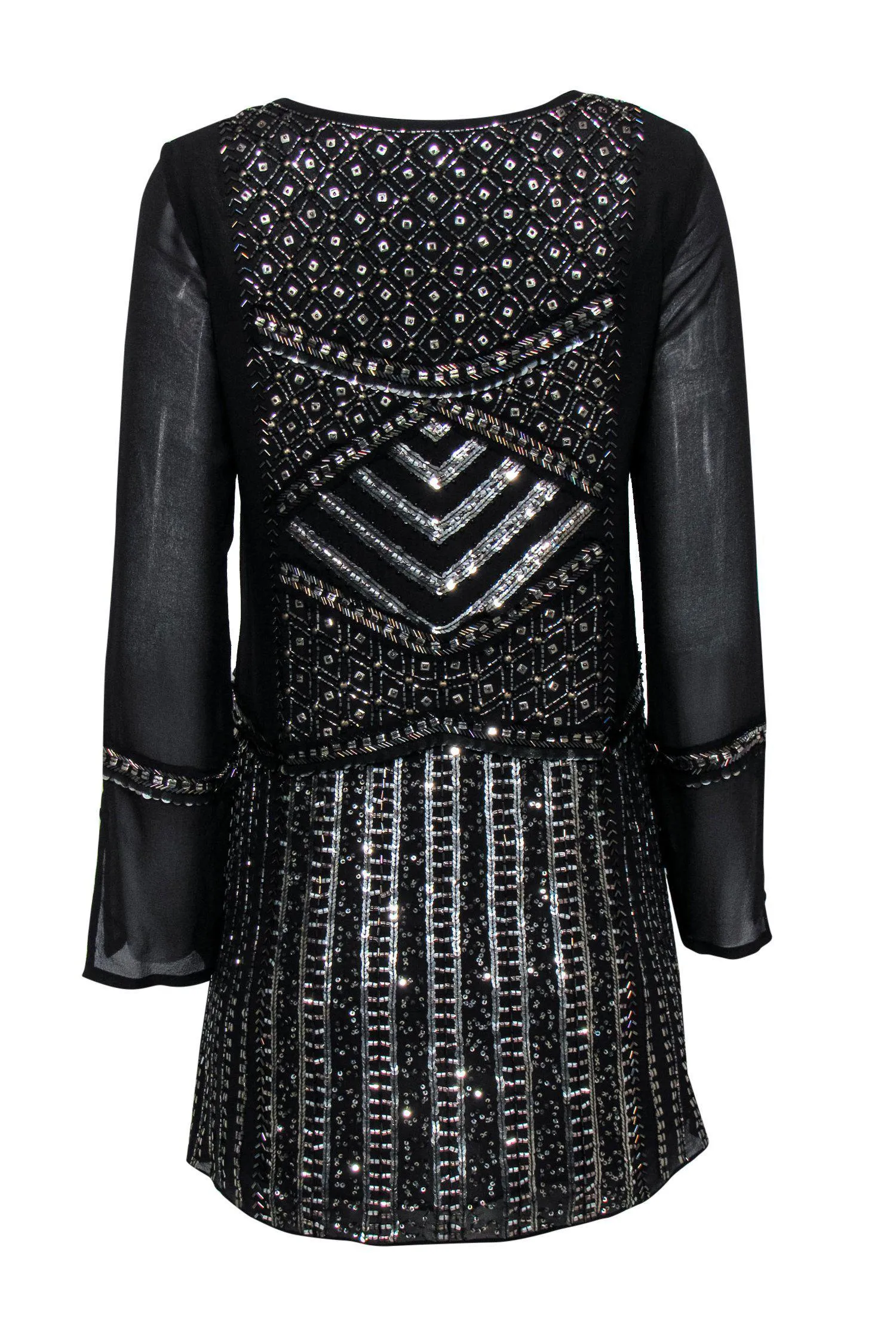 Calypso - Black Sequin & Beaded Long Sleeve Tunic Sz S