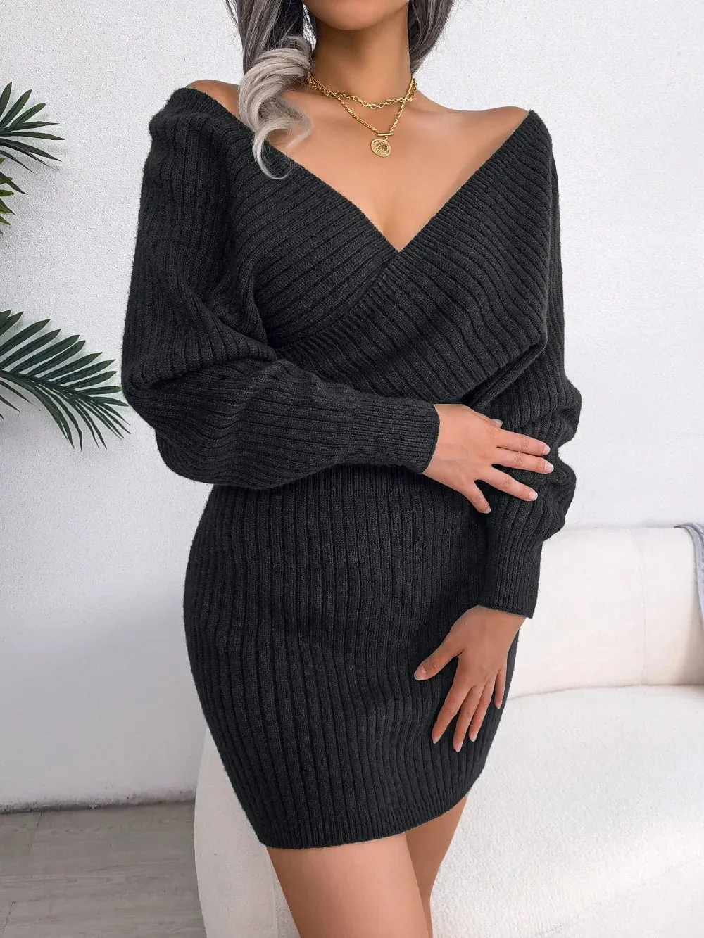Casual Spring Sweater 2024 White Blue Bodycon Long Knitted Green New Sleeve Dress