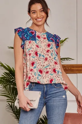 Contrasting Floral Print Blouse