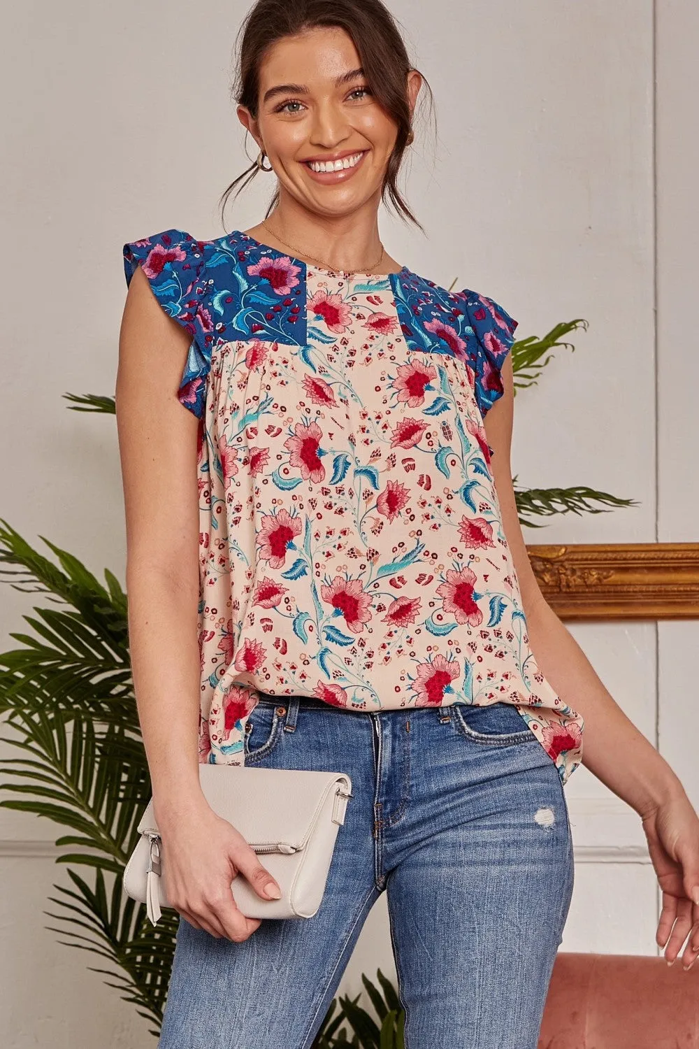 Contrasting Floral Print Blouse