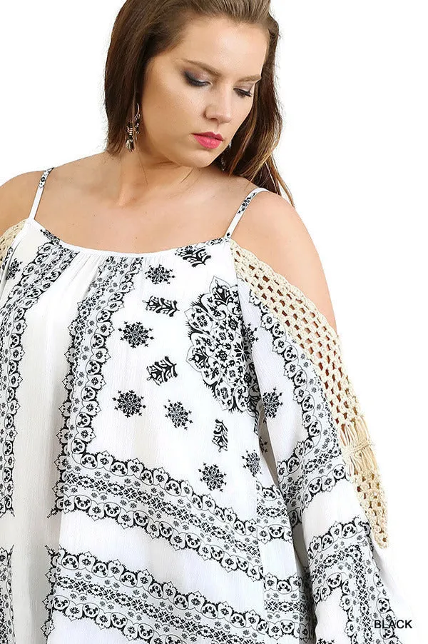 Crochet Cold Shoulder Tunic, Black
