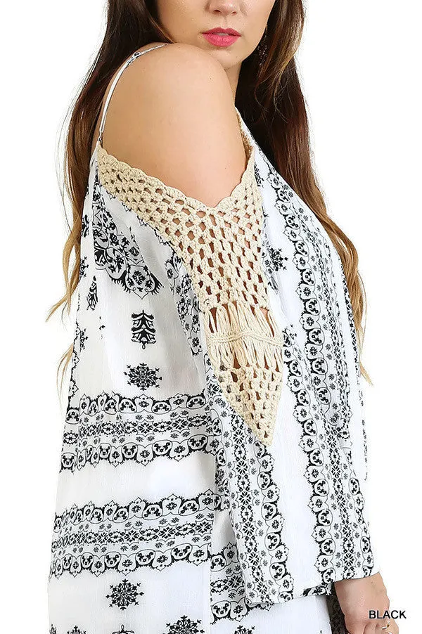 Crochet Cold Shoulder Tunic, Black