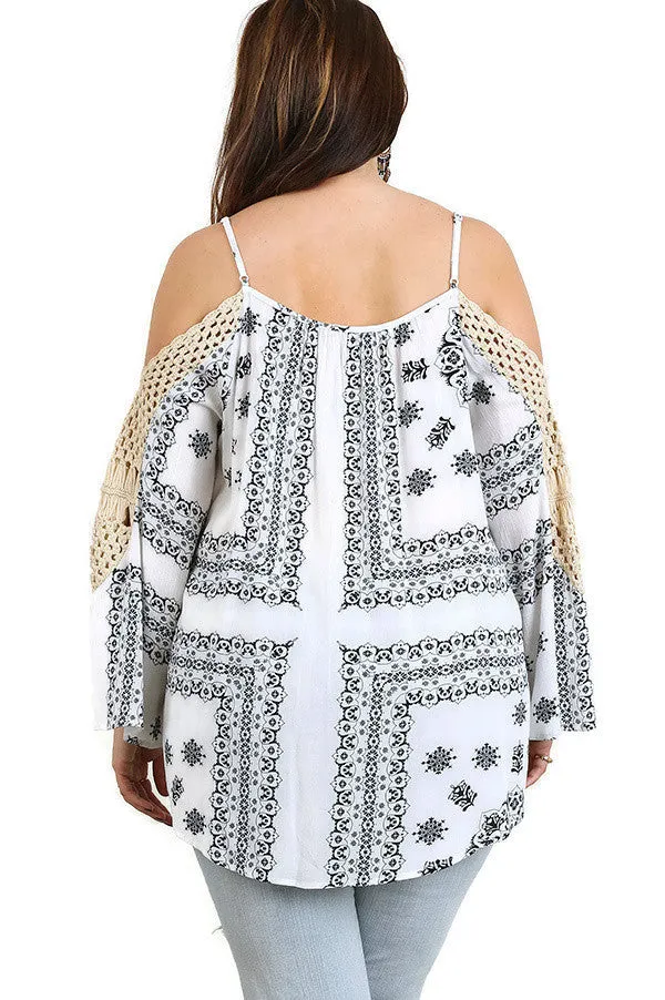 Crochet Cold Shoulder Tunic, Black