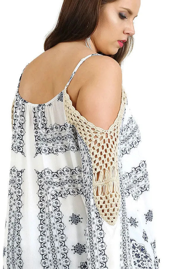 Crochet Cold Shoulder Tunic, Blue
