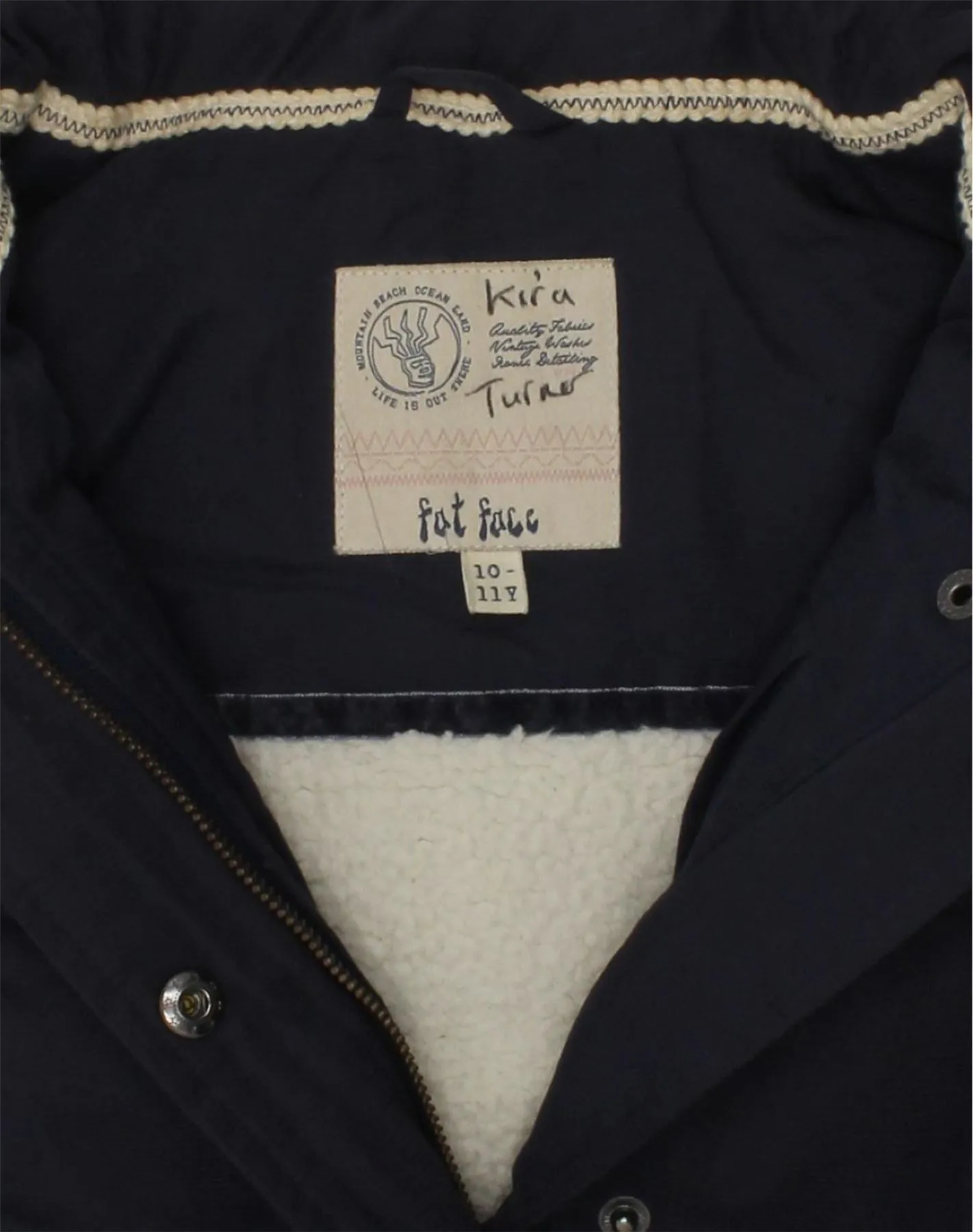 FAT FACE Boys Hooded Sherpa Padded Gilet 10-11 Years Navy Blue Polyester