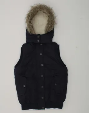 FAT FACE Boys Hooded Sherpa Padded Gilet 10-11 Years Navy Blue Polyester
