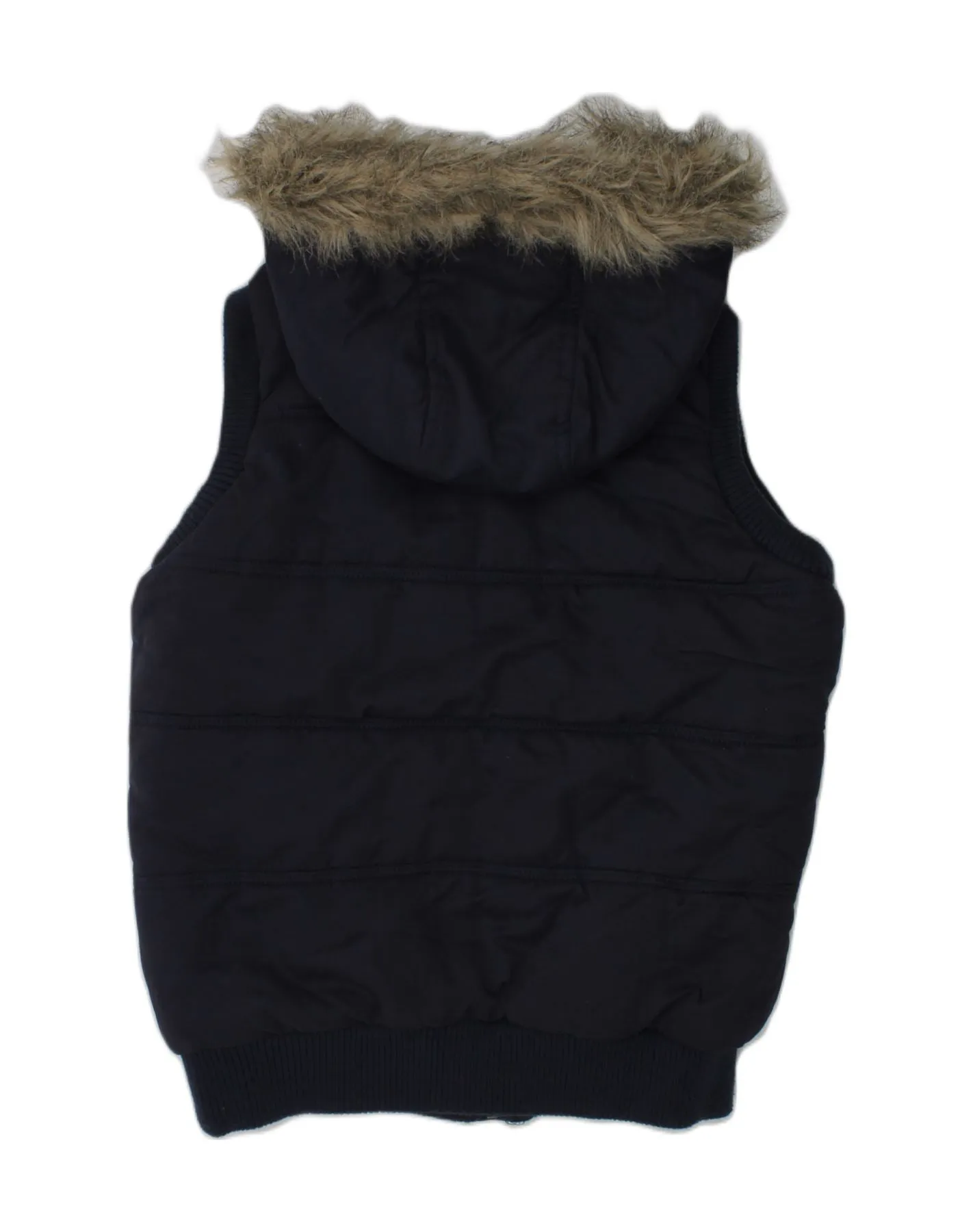 FAT FACE Boys Hooded Sherpa Padded Gilet 10-11 Years Navy Blue Polyester