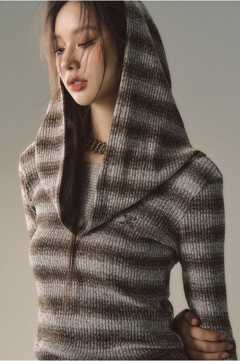 (Final Sale) Grey & Khaki Striped Knit Sweater Dress