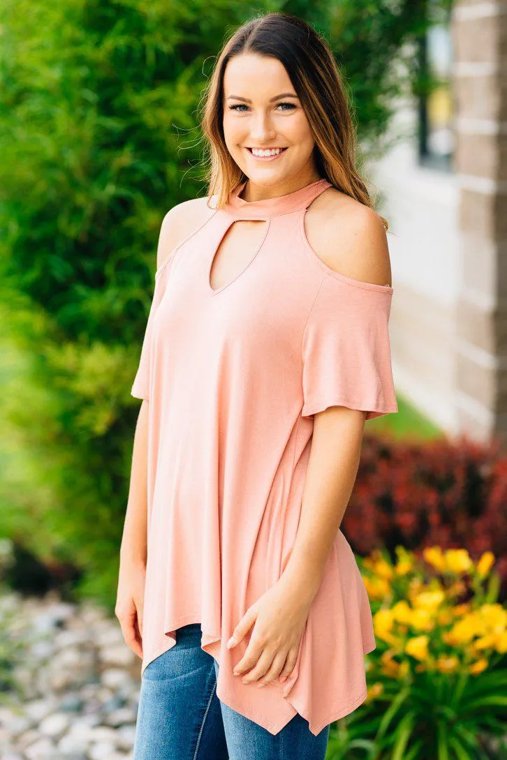 Flowy Open Shoulder Tunic | Blush Clearance