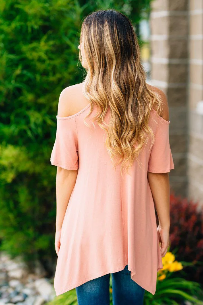 Flowy Open Shoulder Tunic | Blush Clearance
