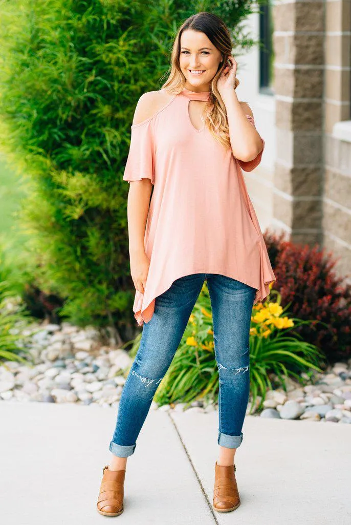 Flowy Open Shoulder Tunic | Blush Clearance