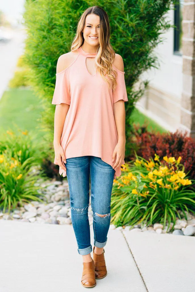 Flowy Open Shoulder Tunic | Blush Clearance