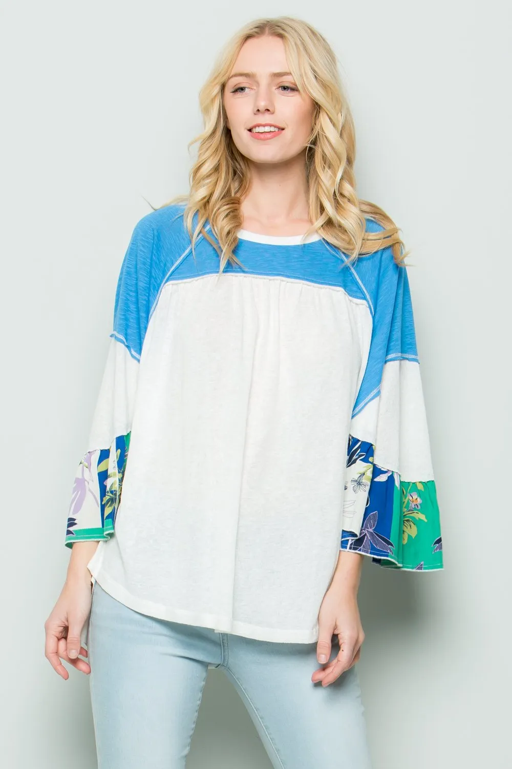 Fun & Flirty Color Block Top, Blue