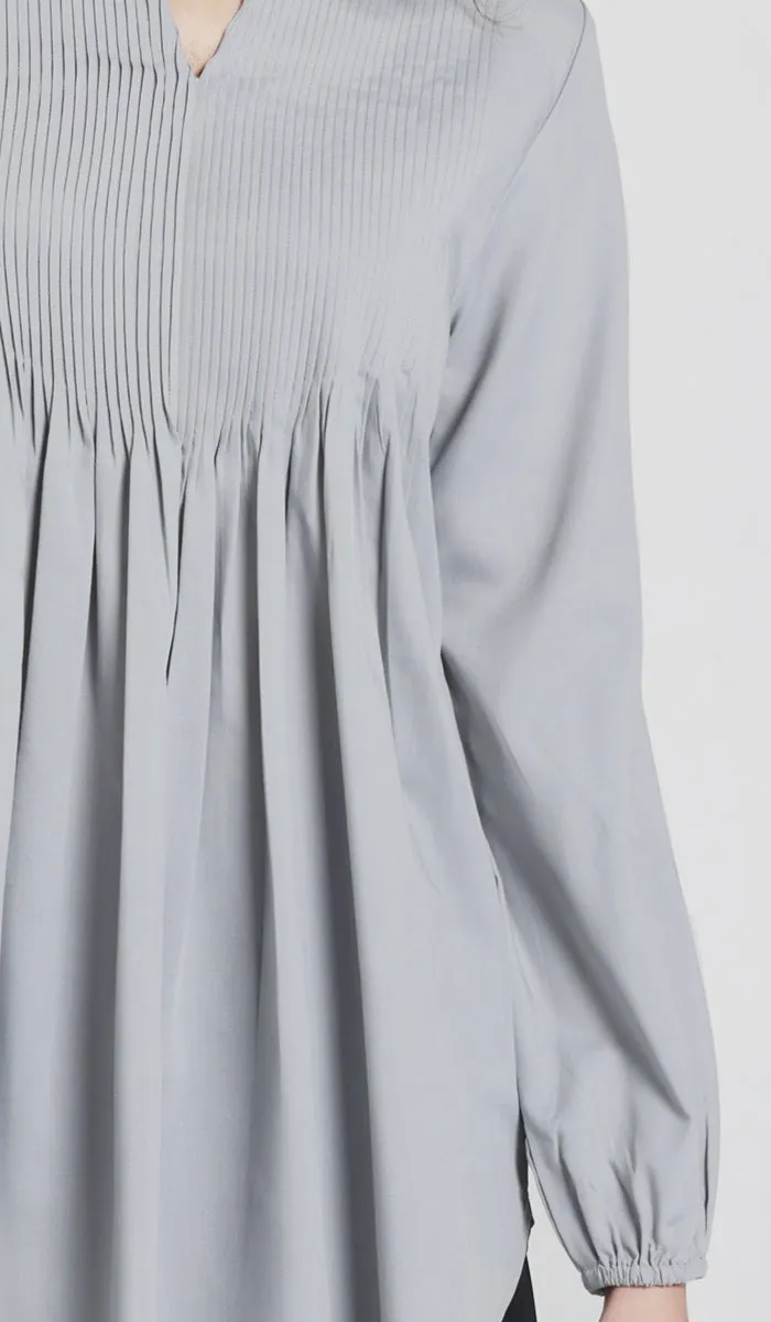 Gigi Mostly Cotton Pleated Front Tunic Dress - Pearl - Final Sale