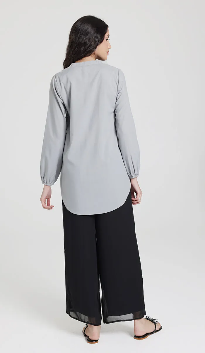 Gigi Mostly Cotton Pleated Front Tunic Dress - Pearl - Final Sale