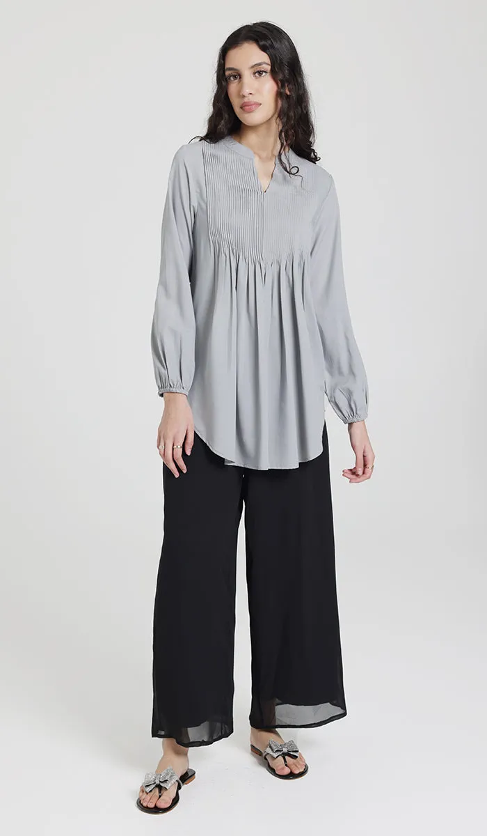 Gigi Mostly Cotton Pleated Front Tunic Dress - Pearl - Final Sale