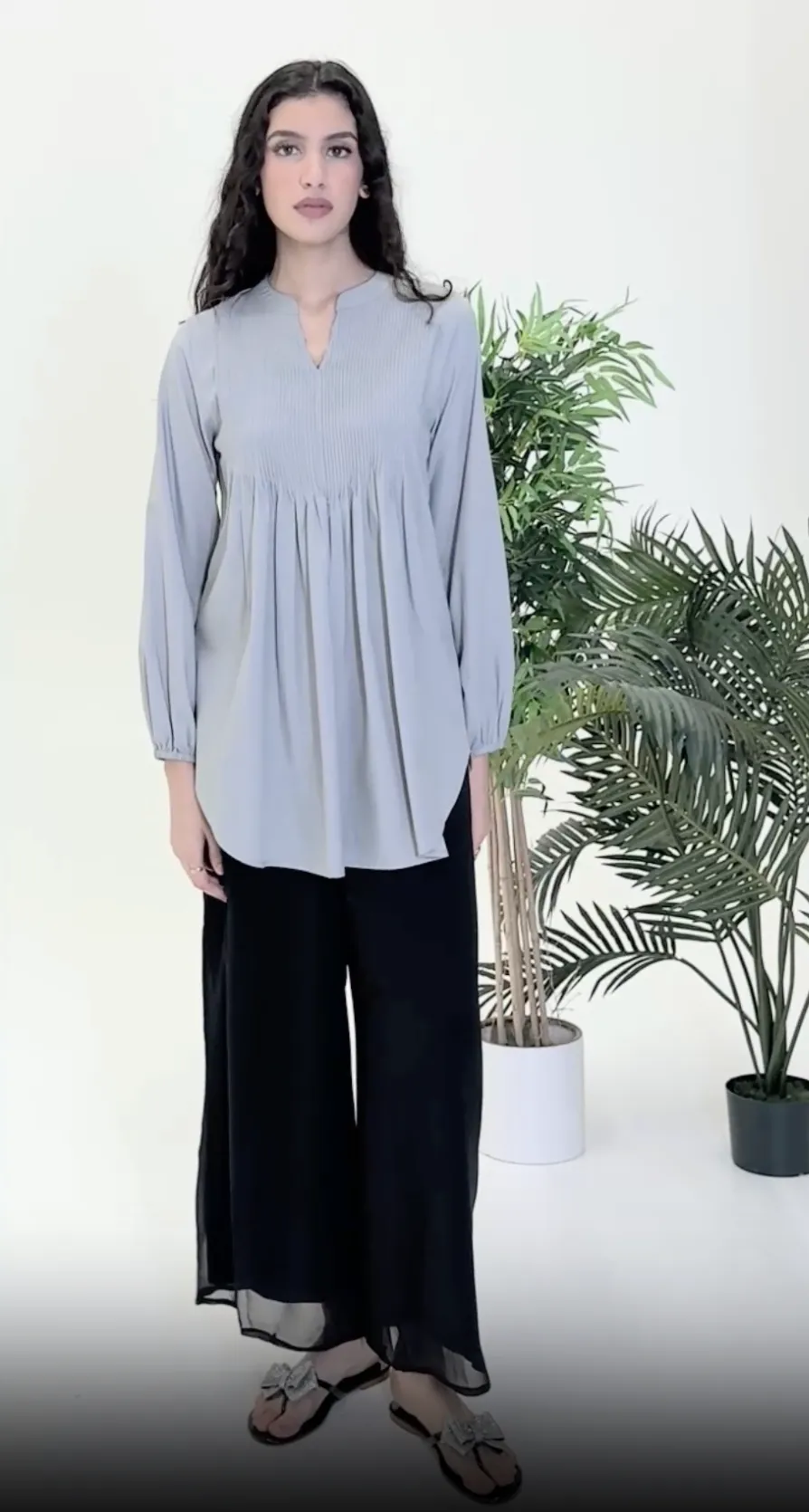 Gigi Mostly Cotton Pleated Front Tunic Dress - Pearl - Final Sale
