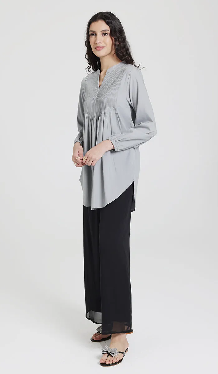Gigi Mostly Cotton Pleated Front Tunic Dress - Pearl - Final Sale
