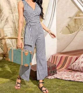 Gingham Wrap Front Culotte Jumpsuit