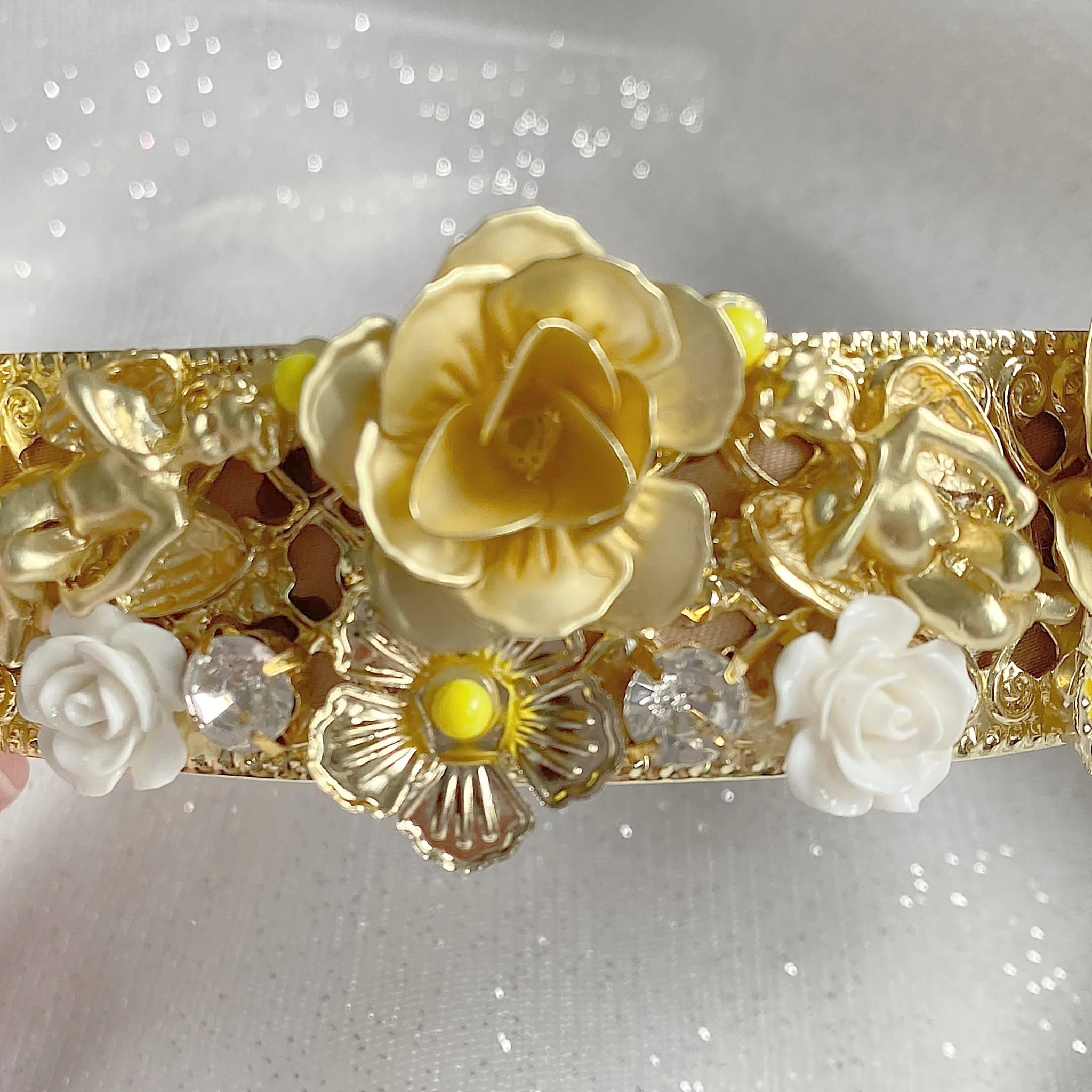 Gold Headpiece with Flowers and Cherubs