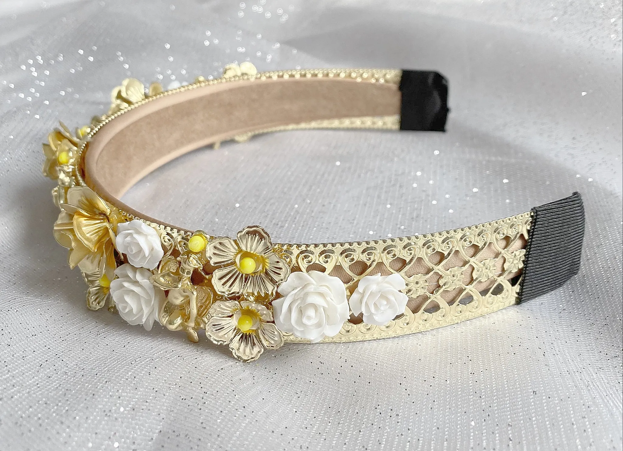 Gold Headpiece with Flowers and Cherubs