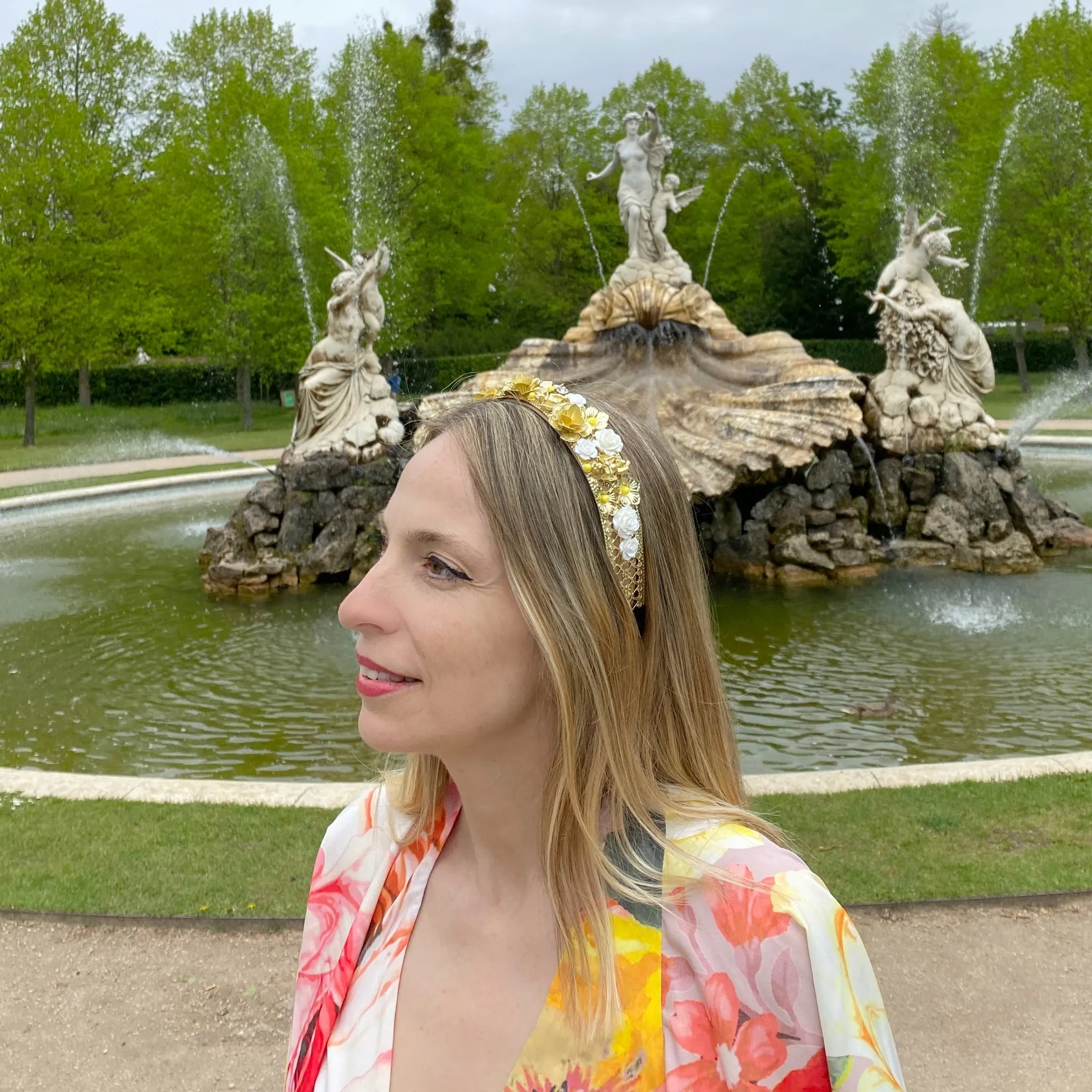 Gold Headpiece with Flowers and Cherubs
