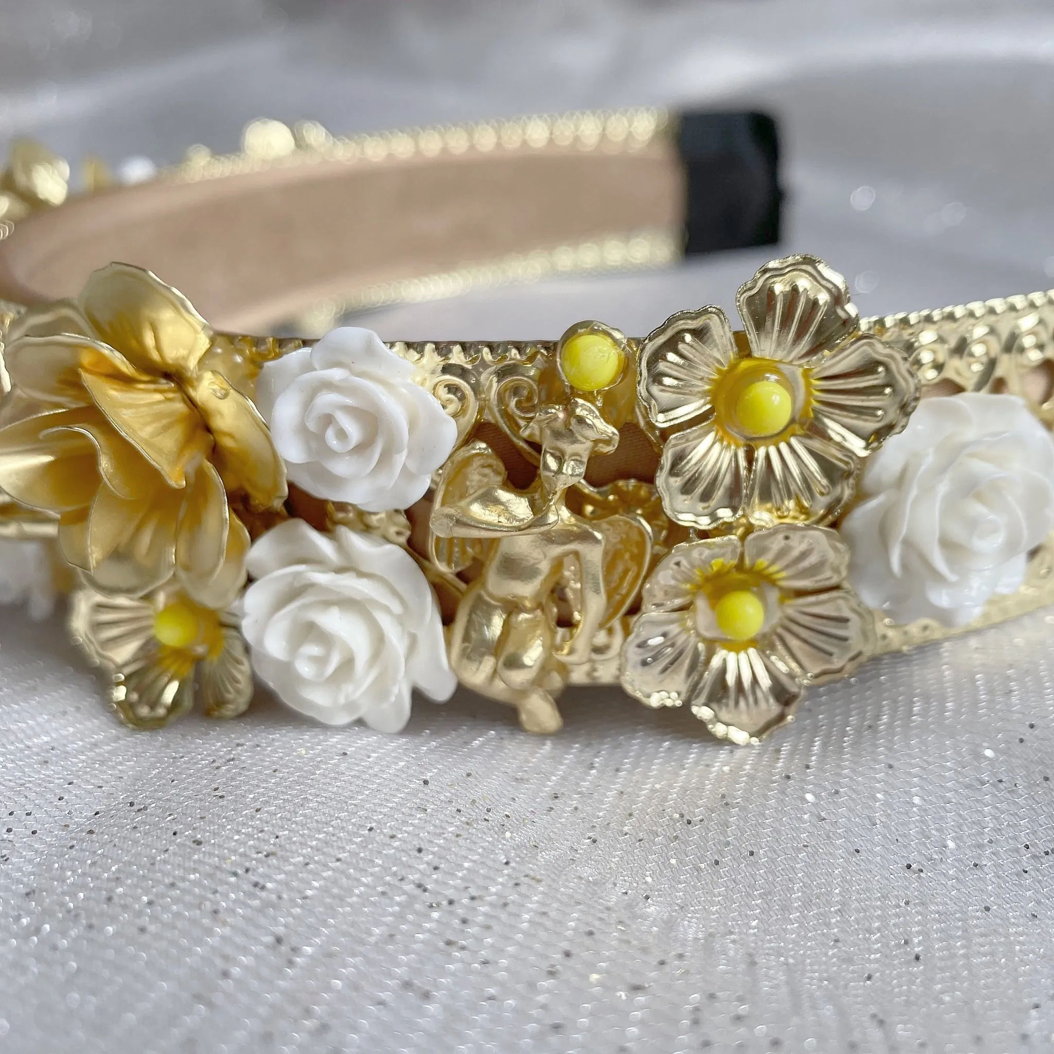 Gold Headpiece with Flowers and Cherubs