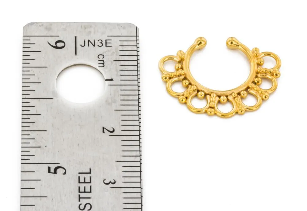 Gold Plated, Sterling Silver Detailed Septum Ring or Earring - Clip On