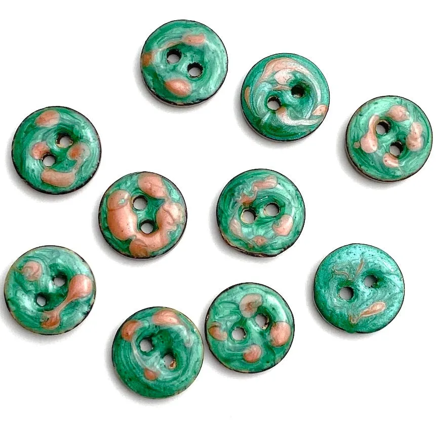Green with Peach Swirls 1/2" Coconut Buttons,  #SWC-120