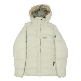 JACK WOLFSKIN Faux Fur Trim Womens Puffer Coat Beige Hooded UK 16