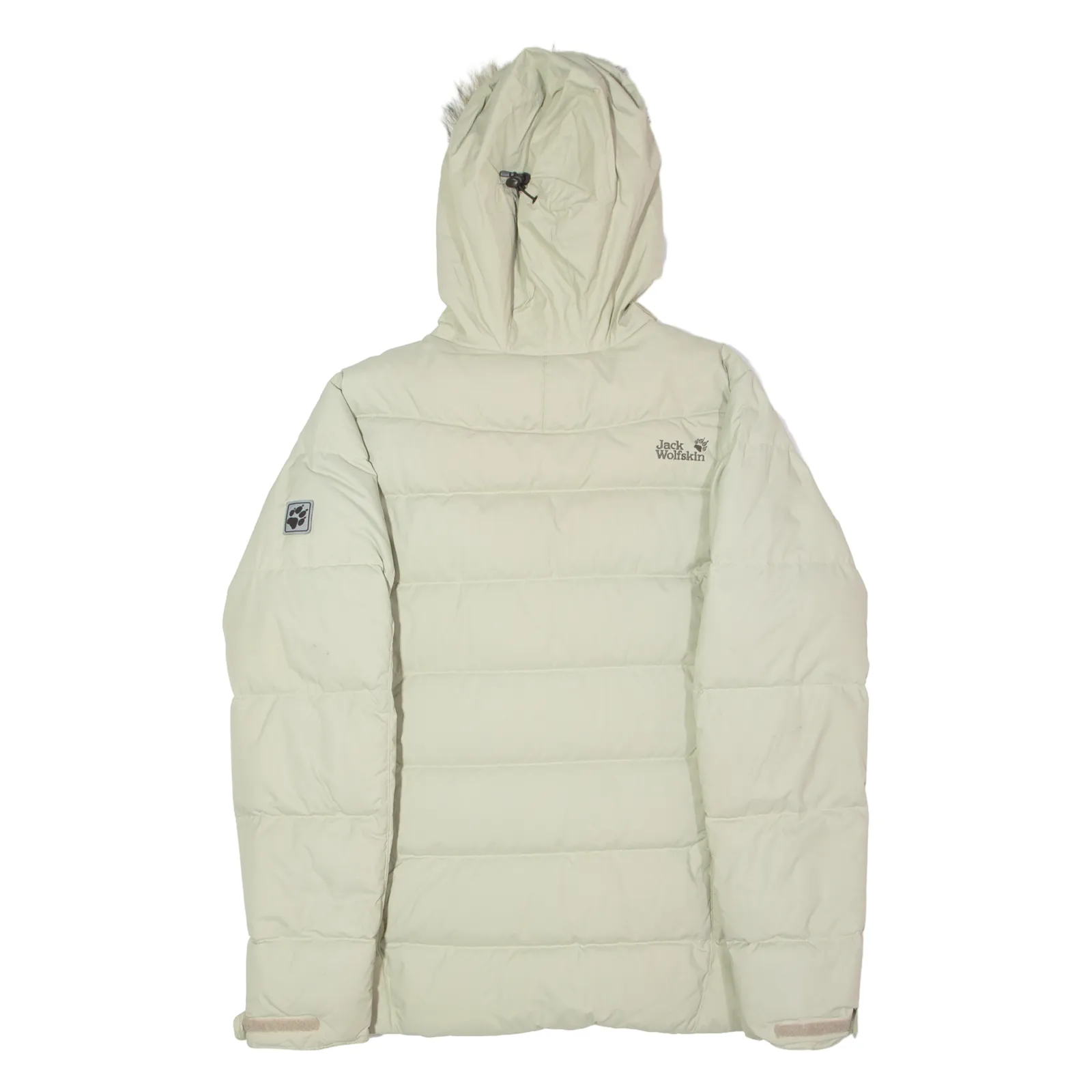 JACK WOLFSKIN Faux Fur Trim Womens Puffer Coat Beige Hooded UK 16