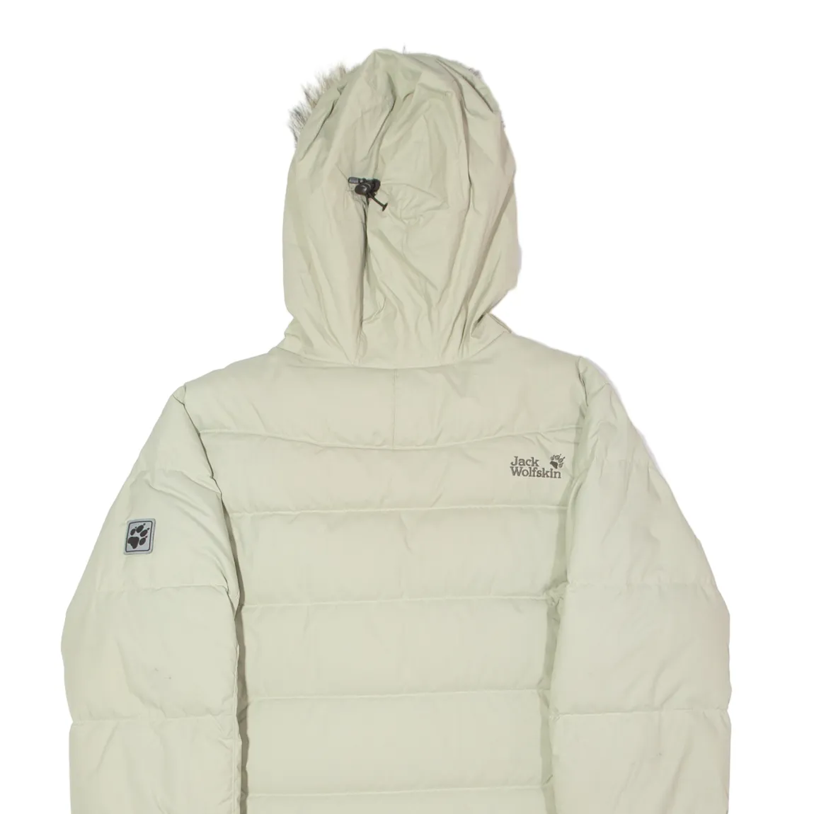 JACK WOLFSKIN Faux Fur Trim Womens Puffer Coat Beige Hooded UK 16