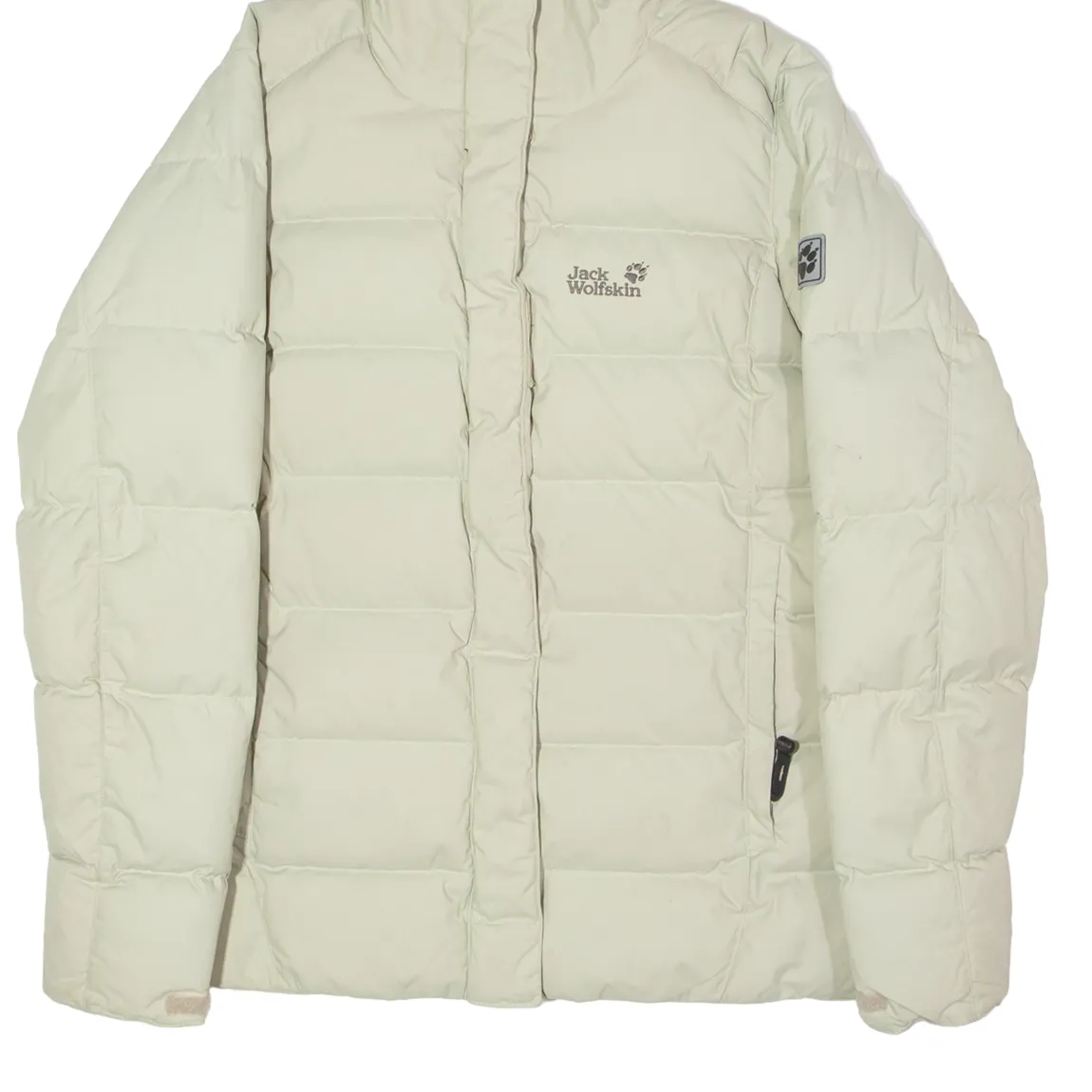 JACK WOLFSKIN Faux Fur Trim Womens Puffer Coat Beige Hooded UK 16
