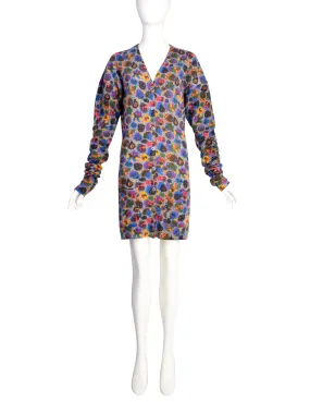 Jean Paul Gaultier Equator Vintage AW 1984 Grey Colorful Illustration Doodle Faces Cardigan Sweater