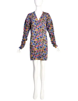 Jean Paul Gaultier Equator Vintage AW 1984 Grey Colorful Illustration Doodle Faces Cardigan Sweater